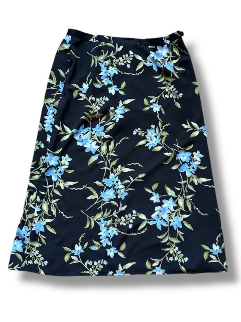 Vintage Y2K Black Floral Midi Skirt Womenโs Plus Size 20W Cottagecore Spring